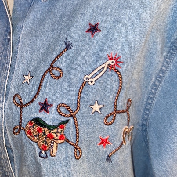 Passion-I Embroidered Button Up Western 100% Cotton Americana Shirt XL L/S Horse - Picture 6 of 11